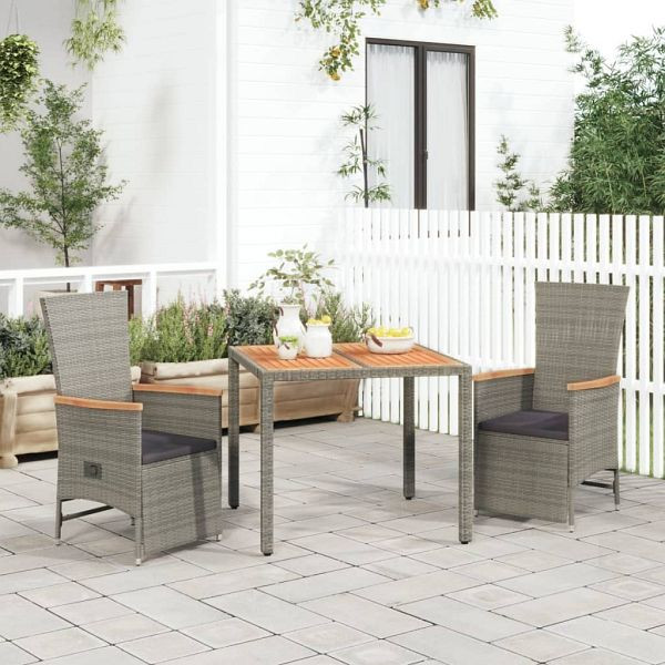 vidaXL 3-tlg. Garten-Essgruppe mit Kissen Grau Poly Rattan, 3157555