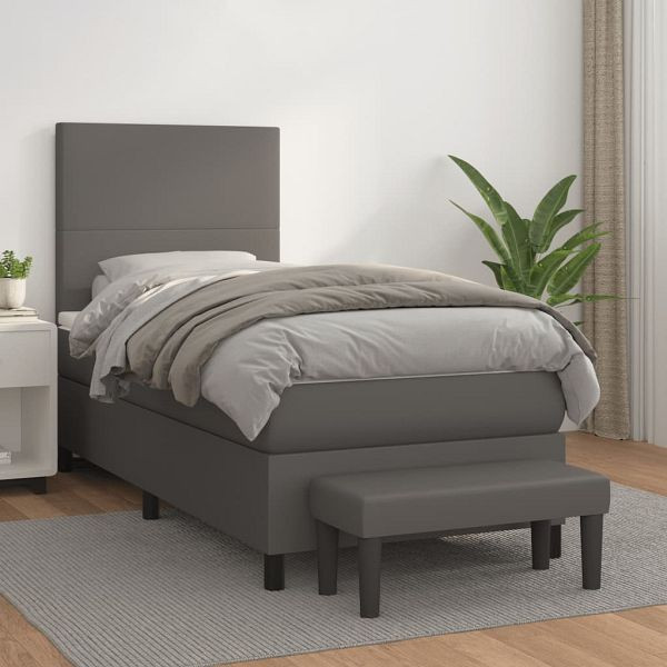 vidaXL Boxspringbett mit Matratze Grau 100x200 cm Kunstleder, 3137531