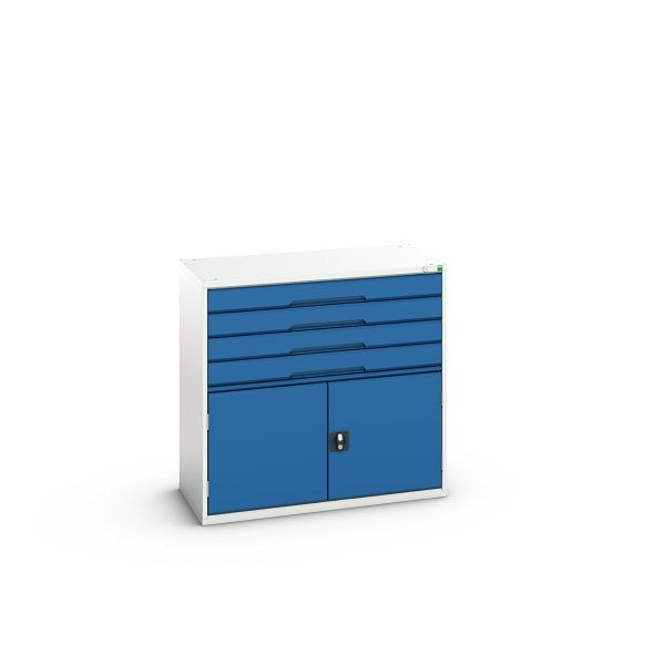 bott verso Schubladenschrank mit Flügeltür, mit 4 Schubladen und Fachboden, BxTxH: 1050 x 550 x 1000 mm, Lichtgrau / Enzianblau, 16925265.11