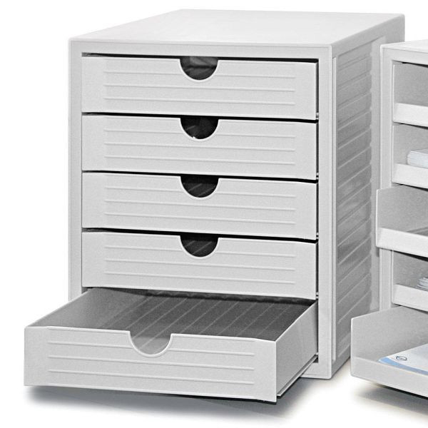 Deskin Kunststoff-Schubladenbox, Box mit 5 Schubladen, geschlossen, Farbe Lichtgrau, H 320 x B 275 x T 330 mm, 218580