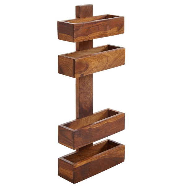 Wohnling Zeitungsständer MUMBAI Massivholz Sheesham 2 Ablagefächer, Design Prospekt-Halter Landhausstil, WL1.533