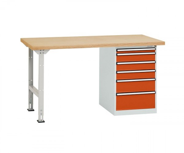 Manuflex Werkbanksystem COMBI Modell 2 mit Multiplexplatte, BxTxH = 1500 x 700 x 840 mm, Rotorange, TP5088.2001