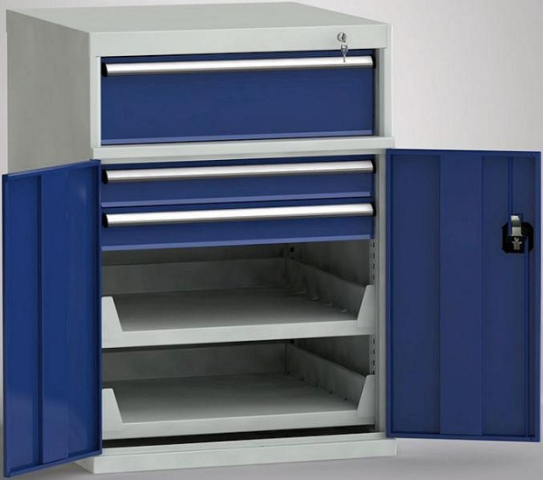 KLW Maschinenbeistellschrank 1000/1019 x 725 x 772 mm, 825 mm, 36x36 Einheiten, 3 Schubladen & 2 Auszugstablaren 200/2x100/2xAT, MGC1000-05EP-TD-014