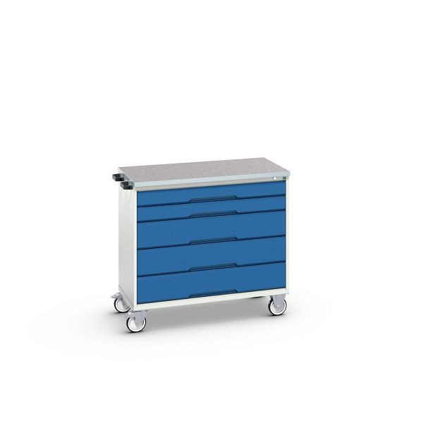 bott verso mobiler Schubladenschrank, mit 5 Schubladen und Linoleum-Top, BxTxH: 1050 x 600 x 980 mm, Lichtgrau / Enzianblau, 16927050.11