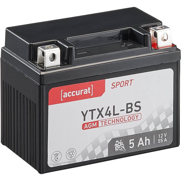 Accurat Sport AGM YTX4L-BS Motorradbatterie 5Ah 12V 55A YB4L-3, MBA-YTX4L