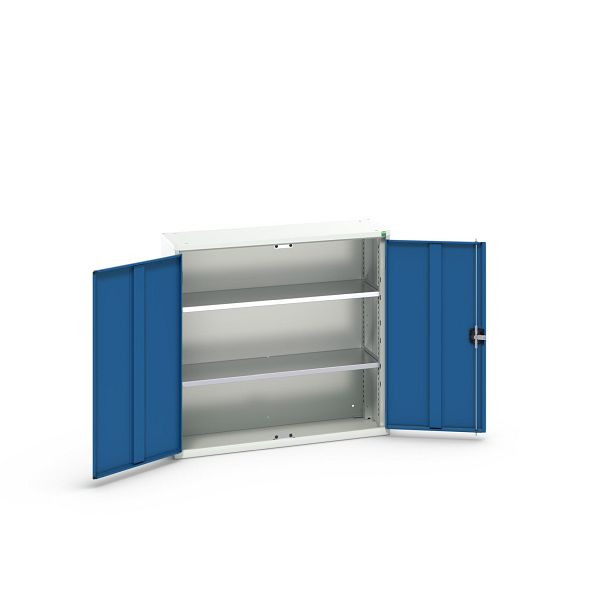 bott verso Flügeltürschrank, mit 2 Fachböden, BxTxH: 1050 x 350 x 1000 mm, Lichtgrau / Enzianblau, 16926214.11