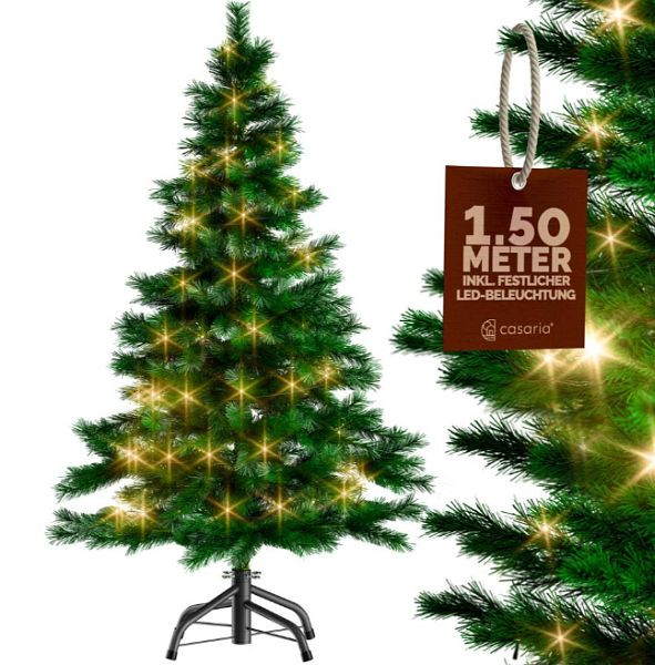 casaria Künstlicher Weihnachtsbaum, 150 cm Höhe, mit Fuß und 100 LED Lichterkette, 107722