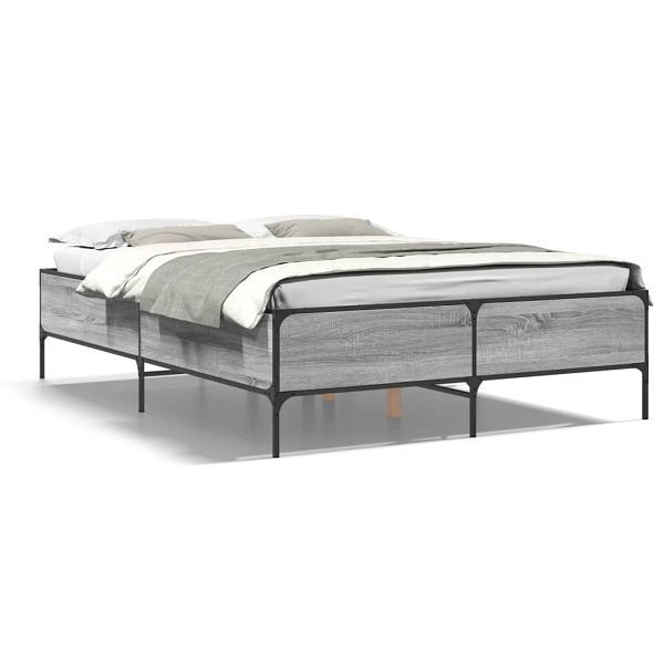 vidaXL Bettgestell Grau Sonoma 120x200 cm Holzwerkstoff und Metall, 3279805