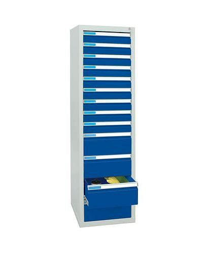 stumpf Schubladenschrank Esta mit 13 Schubladen, grau/blau, B 500 mm, H 1800 mm, 251963