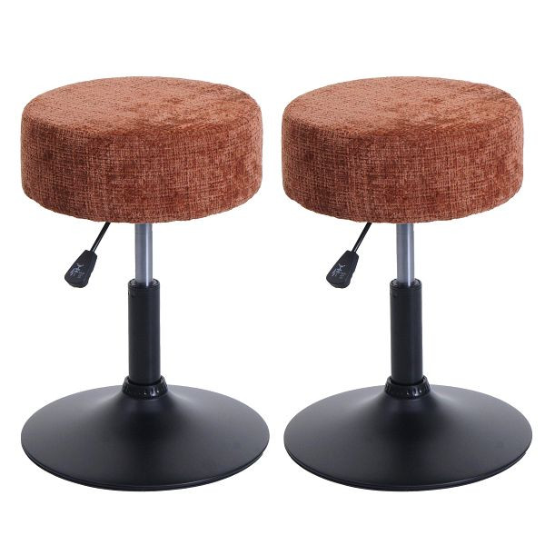 Mendler 2er-Set Hocker HWC-C22, Sitzhocker, höhenverstellbar drehbar Ø 37cm Stoff Chenille (465g/m²) FSC®, terrakotta, 108883