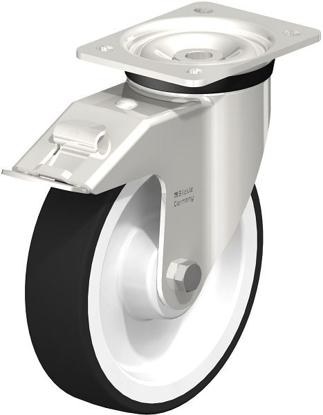 Blickle LKX-POTH 200XK-FI Edelstahl-Schwerlast-Lenkrolle mit Anschraubplatte & Feststeller, Thermoplastisches Polyurethan, Grau, 621995