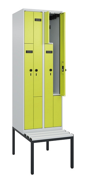 C+P Z-Spind Evolo PLUS, Bank, 4 Fächer, 2120x600x815mm, 7035/0024, Drehriegel, Sitzfläche Kunststoff, Sitzbank, 0490537-204 S10069