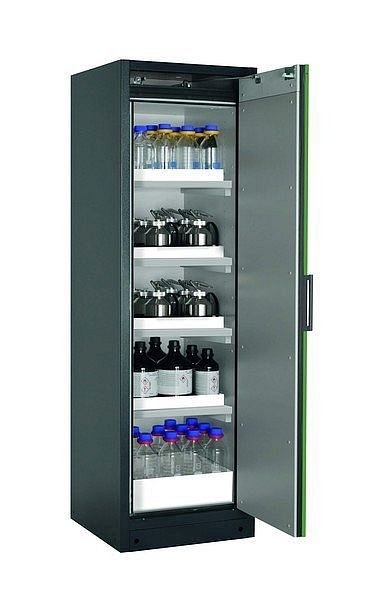 asecos Sicherheitsschrank Q-CLASSIC-90, Q90.195.060.R in resedagrün RAL 6011 mit 4x Wannenboden Standard (Polypropylen), 30073-048-33418