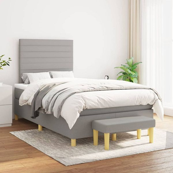 vidaXL Boxspringbett mit Matratze Hellgrau 120x200 cm Stoff, 3137221