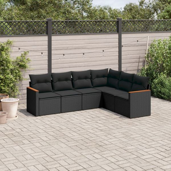 vidaXL 6-teilig Garten-Sofagarnitur mit Kissen Schwarz Poly Rattan, 3225999