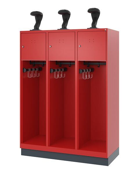 C+P Feuerwehrspind Evolo, Modell YOUNGSTER, 3 Abteile, H1630xB1200xT500 mm, Feuerrot, Sockel, 0490015-32 S10011