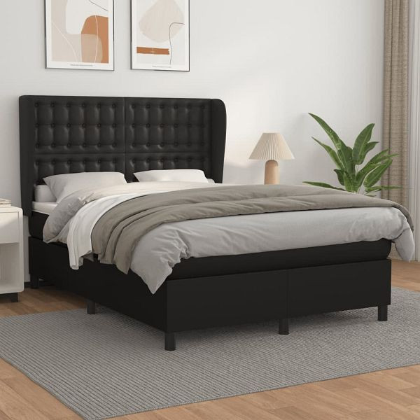 vidaXL Boxspringbett mit Matratze Schwarz 140x200 cm Kunstleder, 3129033