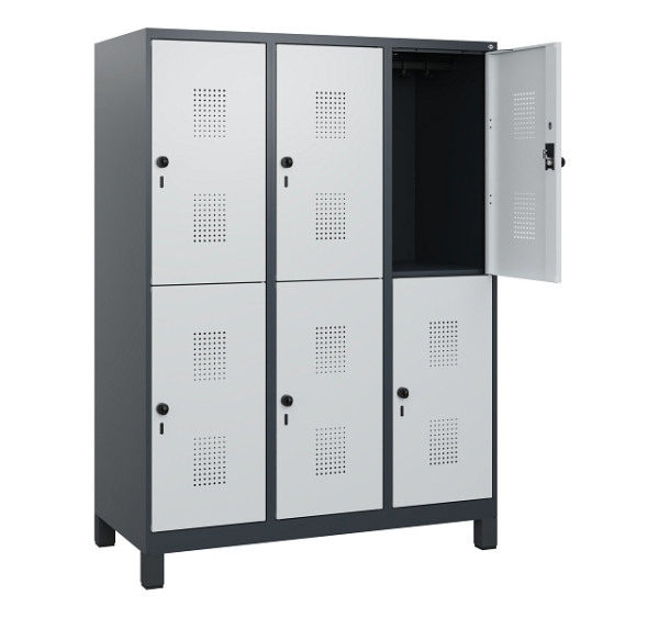 C+P Doppelstöckiger Spind Evolo PLUS, Füße, 6 Fächer, 1630x1200x500mm, 7016/7035, Drehriegel, 0493105-32 S10017