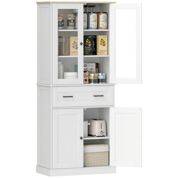 HOMCOM Küchenschrank, Buffet, Acrylfront, Schubladen, 76 x 40 x 182,5 cm, Cremeweiß, 835-602V91CW