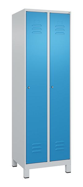 C+P Mehrzweckschrank Classic PLUS, Wäsche-Spind, Füße, 2 Abteile, 1950x600x500mm, 7035/5012, Zylinderschlösser, 080010-20B S10019