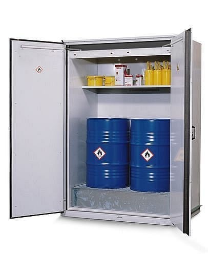 asecos Feuerbeständiger Fass-Schrank VbF 90.2, für zwei 200-Liter-Fässer und Regalboden, 3038200130385