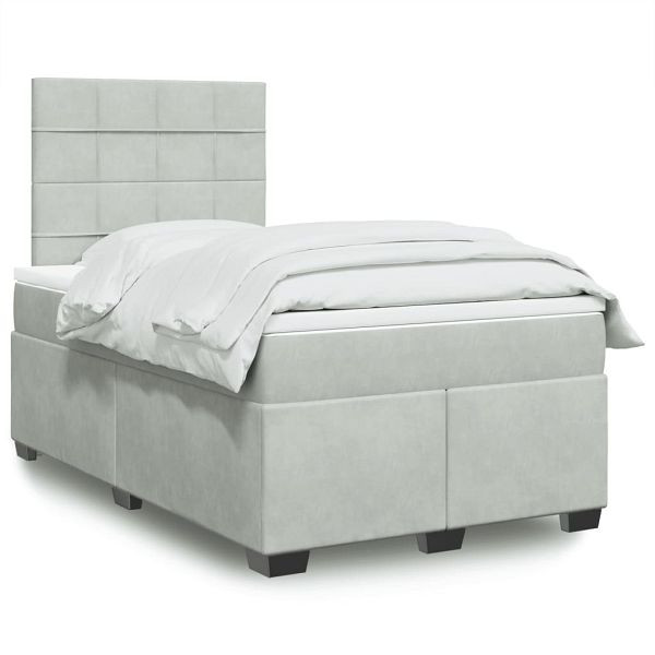vidaXL Boxspringbett mit Matratze Hellgrau 120x200 cm Samt, 3293182