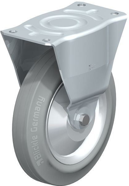 Blickle B-V 252R-SG-FA Stahlblech-Bockrolle, mittelschwere Ausführung, mit Anschraubplatte, Vollgummi, Grau, 849835