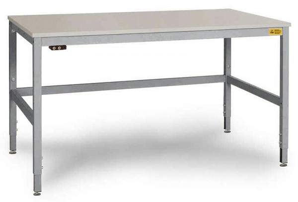 Manuflex ESD-Arbeitstisch CANTOLAB Spezial mit Kunststoffplatte, BxTxH = 1250 x 800 x 758-958 mm, Alusilber, LC3036.9006