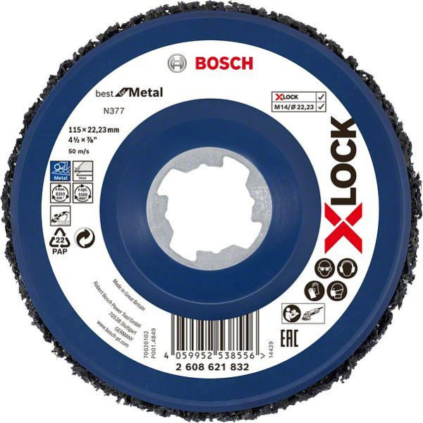 Bosch X-LOCK N377 Reinigungsscheibe Metall, 115mm, 22,23 mm X-LOCK, 115 mm, 22,23 mm, SiC, VE: 5 Stück, 2608621832
