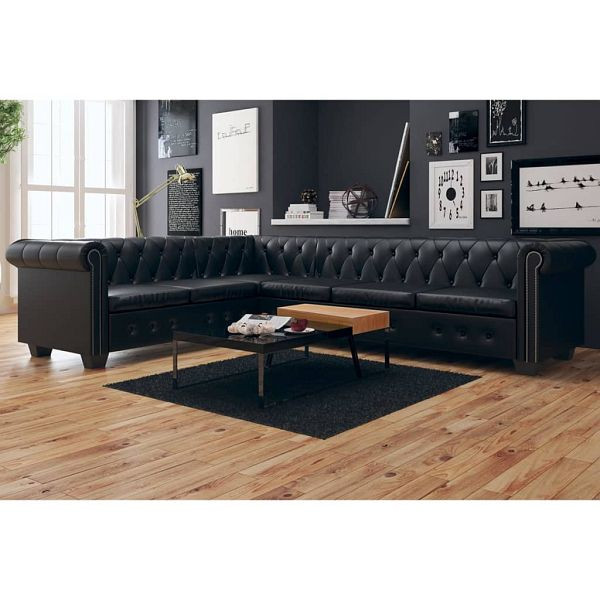 vidaXL Chesterfield-Ecksofa 6-Sitzer Kunstleder Schwarz, 243617