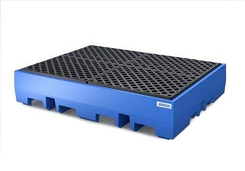 DENIOS Auffangwanne PolySafe ECO aus Polyethylen (PE), mit PE-Gitterrost, für 4 Fässer à 200 Liter (2 x 2), 236314