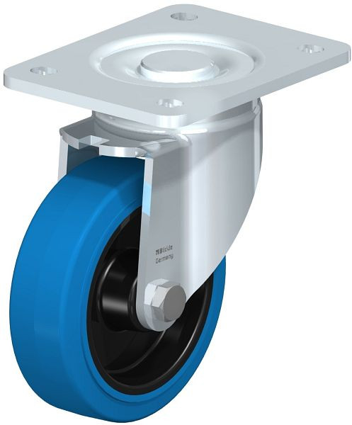 Blickle LH-POEV 125XR-3-SB Stahlblech-Lenkrolle, Schwerlast-Ausführung, mit Anschraubplatte, Elastik-Vollgummi, Blau, 851796