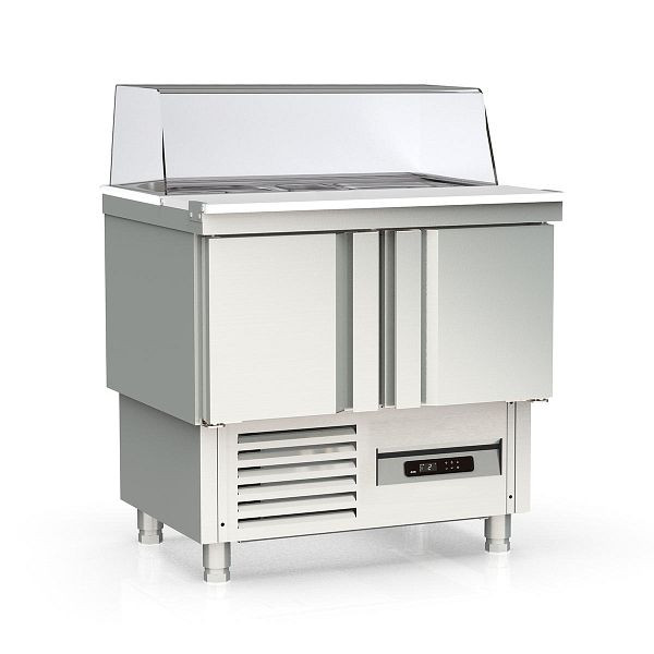 Vaiotec TOPLINE Saladette 700 / 2-fach mit Türen, Glasaufsatz gerade, GN 1/6, Breite: 925 mm, 11601