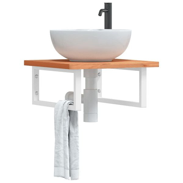 vidaXL Waschbeckenregal Wandmontage Stahl und Massivholz Buche, 3302424