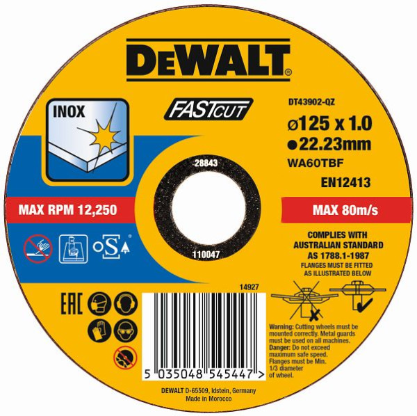 DeWalt Trennscheibe Edelstahl flach 125x1mm, VE: 25 Stück, DT43902-QZ