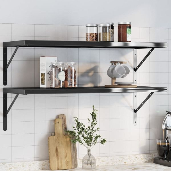 vidaXL Wandregale 2 Stück 100x40 cm Schwarz Edelstahl, 3214511