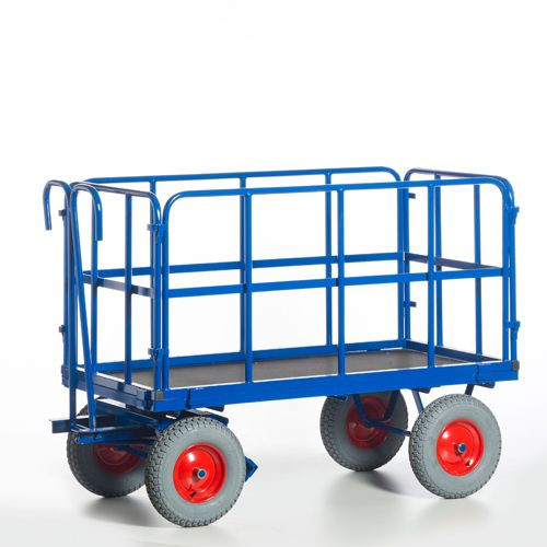 Rollcart Handpritschenwagen mit Rohrgitterwänden (1200x740), Tragkraft: 700 kg, Vollgummi, 15-45101