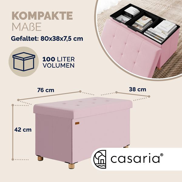 casaria Sitzbank Rosa Samt 76x38x42cm mit Stauraum faltbar, 109925