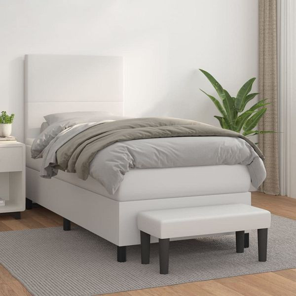 vidaXL Boxspringbett mit Matratze Weiß 90x200 cm Kunstleder, 3137522