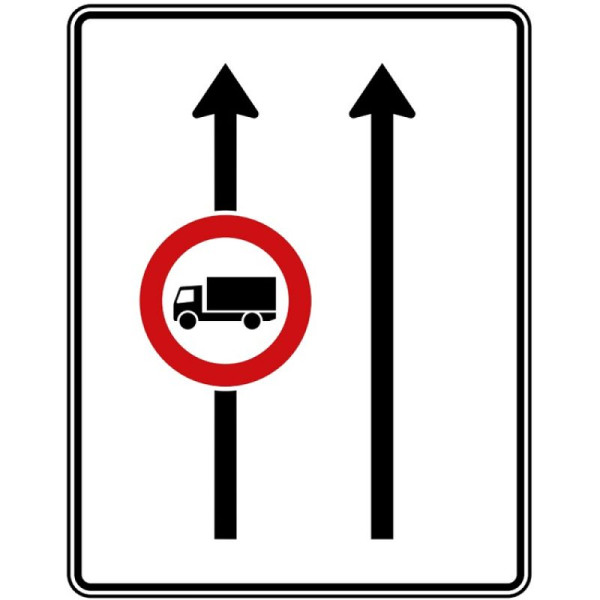 Stein HGS Fahrstreifentafel ohne Gegenverkehr, 2 Streifen in Fahrtrichtung, 1 Streifen mit Verbot für Kraftfahrzeuge über 3,5 t Nr. 524-30, RA1/Flachform 3mm, 1600x1250mm, 524-30-113