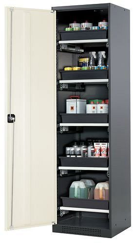 asecos Chemikalienschrank Systema-T CS-55L, Korpus anthrazit, Flügeltüren weiß, 5 Tablarauszüge, 208952