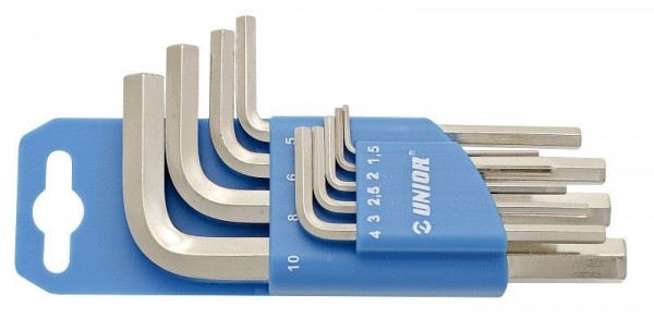 Unior Sechskant Stiftschlüssel Set im Kunststoffclip, 1,5-10 mm 9-teilig CLIP CV, 607852