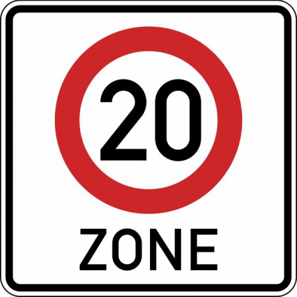Stein HGS Beginn einer Tempo 20-Zone in verkehrsberuhigten Geschäftsbereichen Nr. 274.1-20, 840 x 840 mm, RA2, Flachform 3 mm, 274.1-20-223