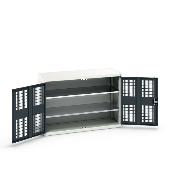 bott verso Flügeltürschrank mit Belüftung, mit 2 Fachböden, BxTxH: 1300 x 550 x 900 mm, Lichtgrau / Anthrazitgrau, 16926781.19