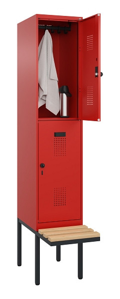 C+P Doppelstock-Spind Evolo PLUS, Bank, 2 Fächer, 2120x400x815mm, 3020/3020, Drehriegel, Sitzfläche Buche-Hartholz, 0493407-12 S10025