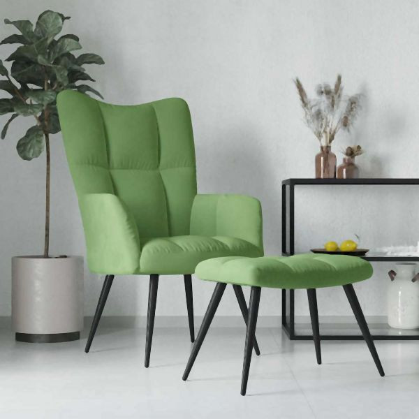 vidaXL Relaxsessel mit Hocker Hellgrün Samt, elegant, 328087