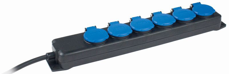 as-Schwabe 6-fach Verteilersteckdosenleiste ohne Schalter Schutzkontaktsteckdosen mit Klappdeckel, 1,5m Schwere Gummischlauchleitung H07RN-F 3G1,5, 38616