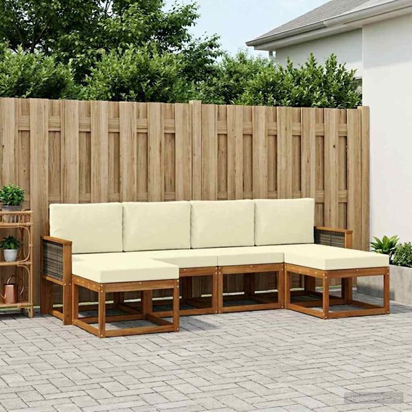 vidaXL Outdoor-Sofagarnitur mit Kissen 6-teilig Natur und Creme Polyester, 3385426
