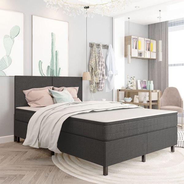 vidaXL Boxspringbett Dunkelgrau Stoff 180x200 cm, 3054792