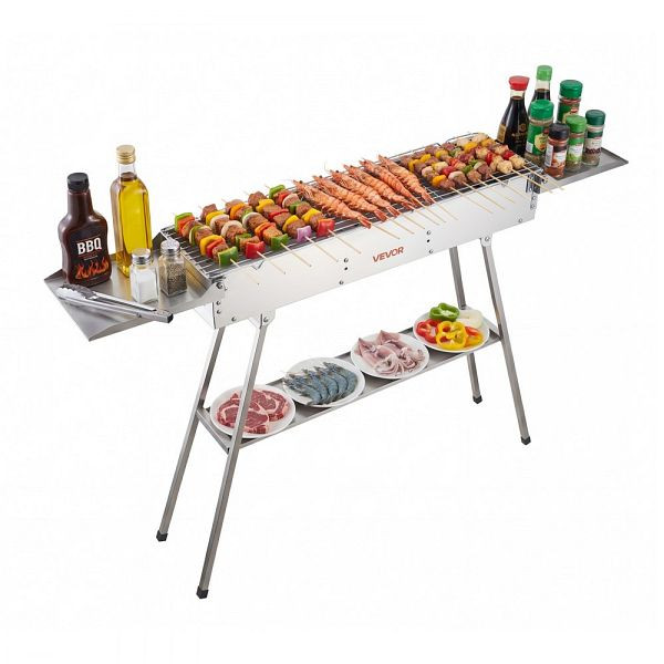 VEVOR Faltbarer Holzkohlegrill 0,16 m², Tragbarer Edelstahl-Grill mit Anhebbarer Schale & Seitentischen für Camping und Garten, TLCTZDKZTKBXI2GZV001V0